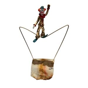 Vintage Signed Ron Lee Clown Tightrope Walker Sculpture '79 on natural Onyx base